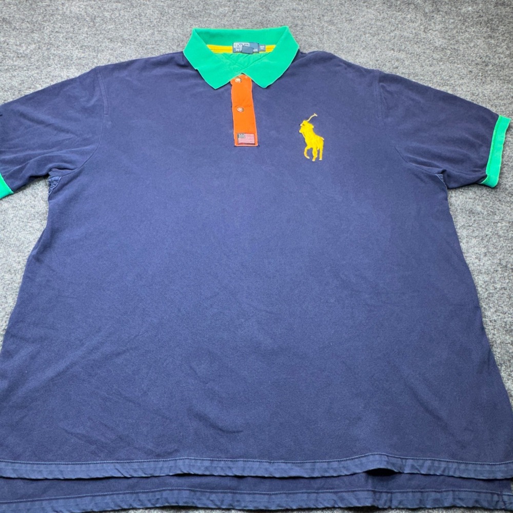 Polo Ralph Lauren Polo Mens 3XB Blue Colorblock Big Pony Rugby Preppy Gorpcore
